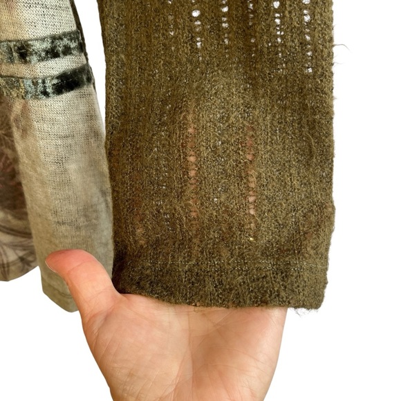 CATIVA Womens Multi-Pattern Pullover Sweater Olive Green Wool Blend XL Artsy - Picture 6 of 10